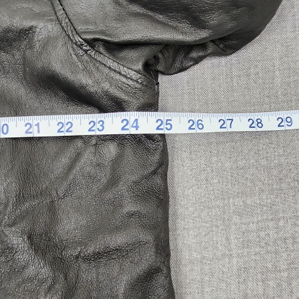 Liz Baker Essentials Mid-Length Black Leather Coat With Hood.  XL - Picture 8 of 9